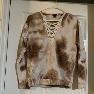 Brown laced chest tie die top